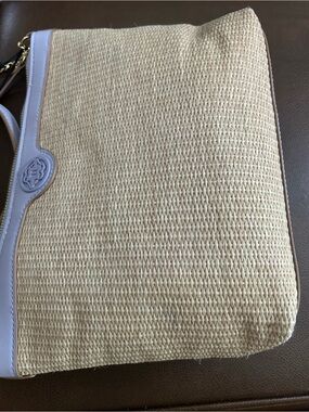 Woven Straw Shoulder Bag in Natural with Light Lavender Trim